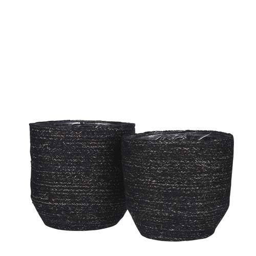 Meleze mand zwart set van 2 - h22xd22cm