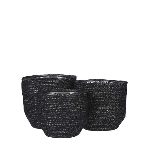 Meleze mand zwart set van 3 - h18xd18cm