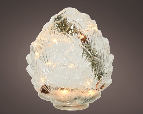 Micro LED dennenappel Transparant rattan BO Binnen - Ø 17 x H 19 cm - afbeelding 2