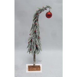 Miniboom op stam rode bal/sneeuwfinish - H 60 cm