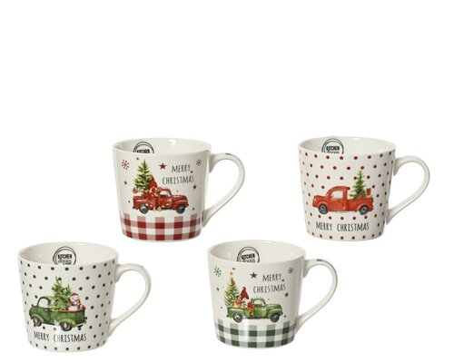 Mok porselein - D9,8xH8,8cm Groen/rood - 4 Varianten