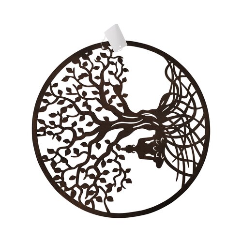 Muurdeco Buddha tree D 40 cm roestbruin