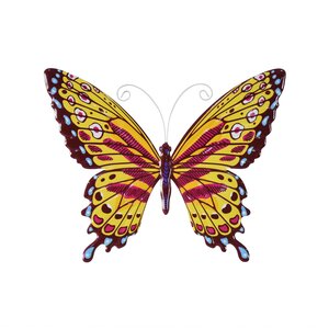 Muurdeco vlinder 35,5 x 0,5 x 28,5 cm geel/rood