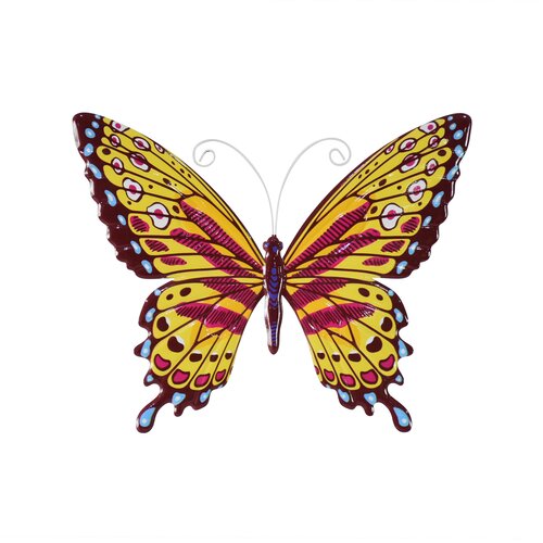 Muurdeco Vlinder 35,5 x 0,5 x 28,5 cm Geel/Rood