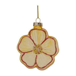 Ornament bloem clear D 8,5 cm geel