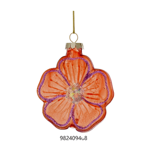 Ornament bloem clear D 8,5 cm oranje