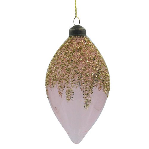 Ornament Clear Druppel Oud roze - H 13,5 x D 6 cm