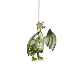 Ornament draak glas groen - l10,5xb5,5xh11,5cm