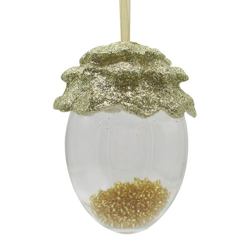 Ornament Eikel Transparant/Goud - H 8 x D 6 cm