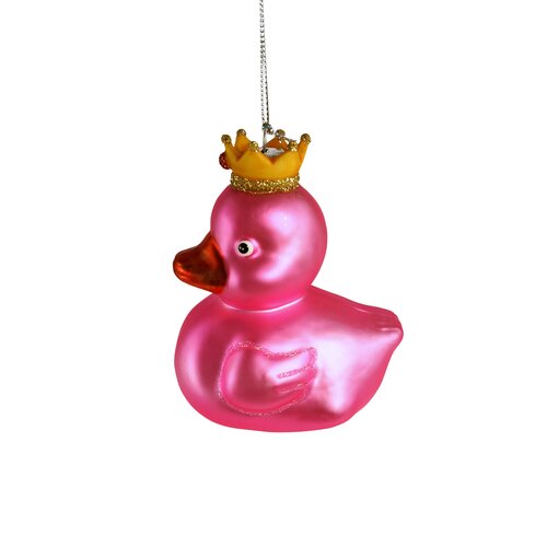 Ornament glas eend roze - B 8 x L 6 x H 9 cm