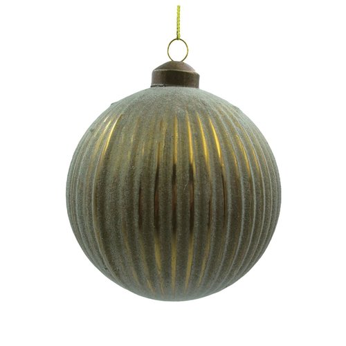 Ornament Matt Lijnen Rond Groen - H 10 x D 10 cm