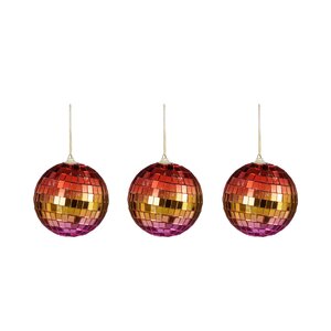 Ornament spiegel bal regenboog roze, 3 stuks - D 8 cm