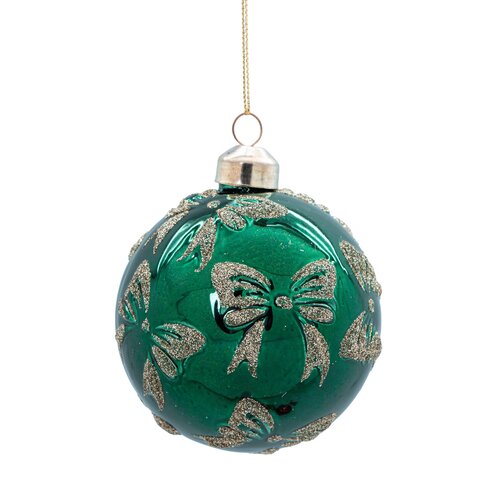 Ornament strik D 8 cm shiny groen/goud