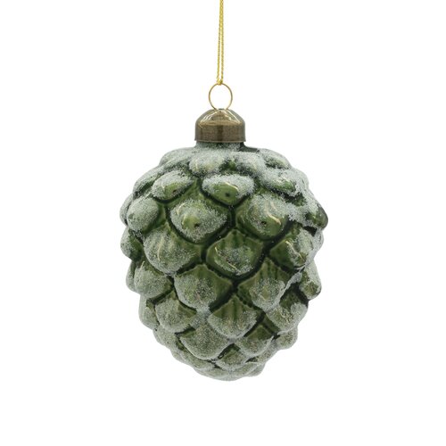 Ornament sugar dennenappel D 7 x H 9 cm cm groen goud