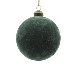 Ornament Velvet Rond Donkergroen - H 10 x D 10 cm