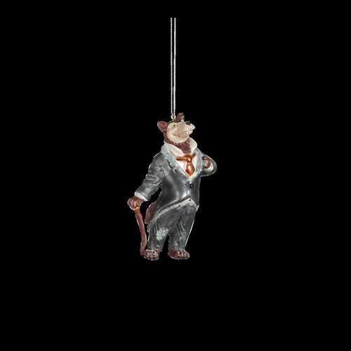 Ornament Wolf glas grijs - l8xb4,5xh12cm