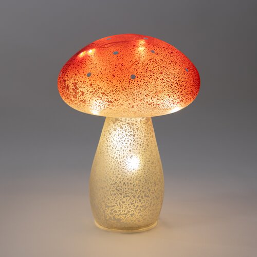 Paddenstoel glas h21cm rode stippen