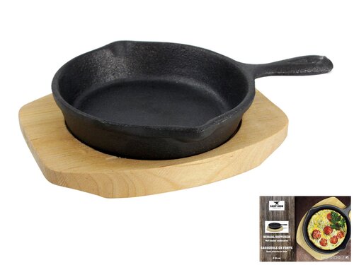 Pan gietijzer 10cm op plank