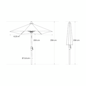 Platinum Stokparasol Riva 250x250 cm Antraciet - afbeelding 9