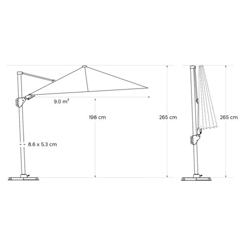 Platinum zweefparasol Challenger T² 300x300 antraciet - afbeelding 13