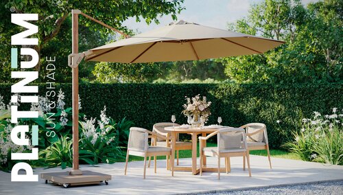 Platinum zweefparasol Challenger T² premium Teak look 260x350 Champagne - afbeelding 6