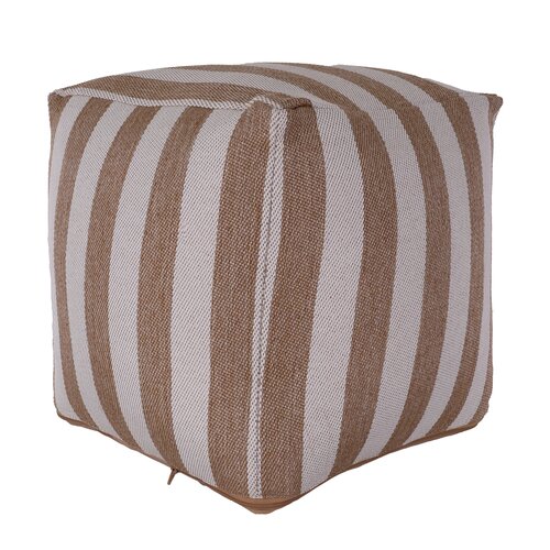 Poef 45 x 45 x 35 cm stripes natural/white - afbeelding 1
