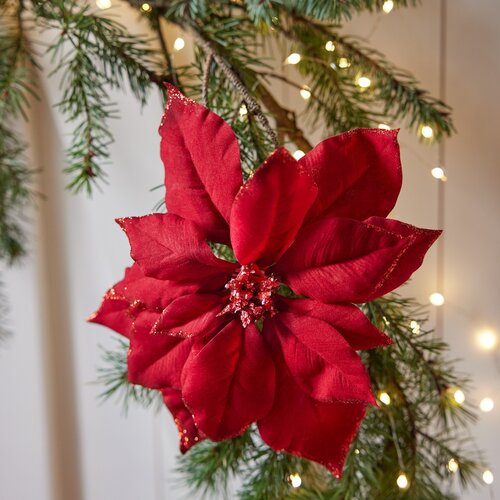 Poinsettia op clip - D24xH7cm Rood - afbeelding 3