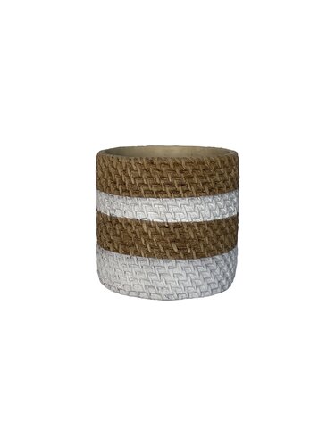 Pot Cilinder Strepen D16 x H15 cm Wit/Naturel