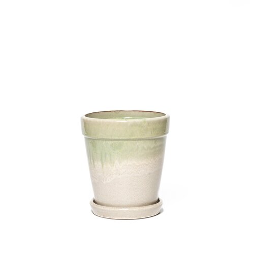 Pot met schotel D 22 x H 24 cm Pistache/cream