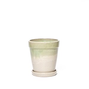 Pot met schotel D 22 x H 24 cm Pistache/cream