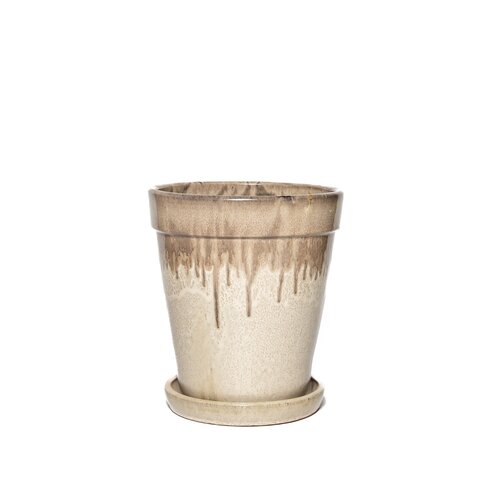 Bloempot met schotel black/cream - D 30 x H 33 cm