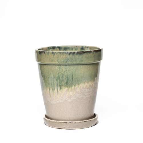 Pot met schotel D 30 x H 33 cm Pistache/cream