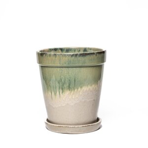 Pot met schotel D 30 x H 33 cm Pistache/cream