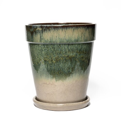 Pot met schotel D 38 x H 44 cm Pistache/cream