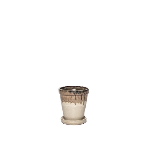 Pot met Schotel - D22xH24cm Zwart/crème 