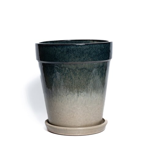 Pot met schotel - D38xH44cm oceaanblauw/crème