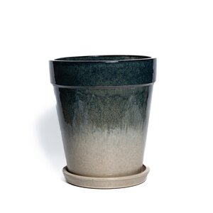 Pot met schotel - D38xH44cm oceaanblauw/crème
