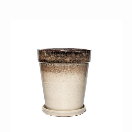 Pot met schotel - D38xH44cm zwart/crème