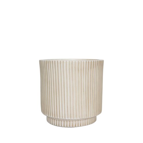 Pot strips raised fibre clay D 24 x H 24 cm beige
