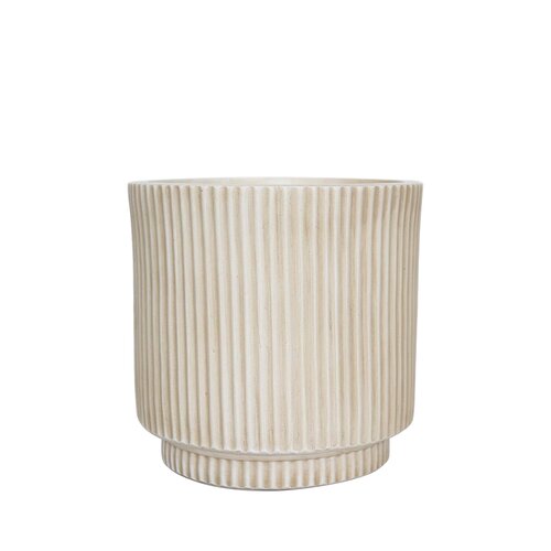 Pot strips raised fibre clay D 30 x H 30 cm beige