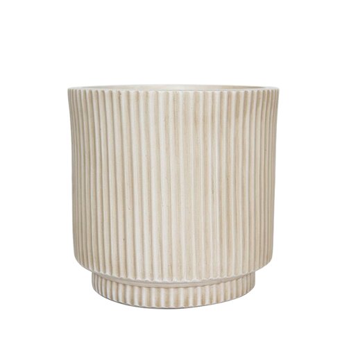 Pot strips raised fibre clay D 37 x H 37 cm beige