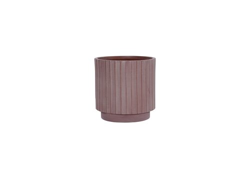 Pot wide rib raised fibre clay D 30 x H 30 cm dark clay