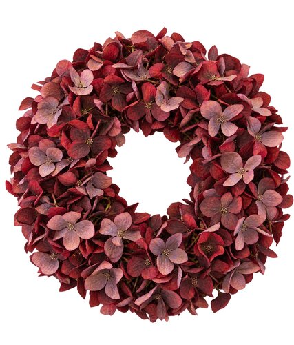 Kunstkrans hortensia naturel - D45cm Bordeaux