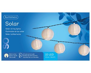 Lumineo Solar partyverlichting lampionnen wit 10 lamps - 450 cm - afbeelding 2