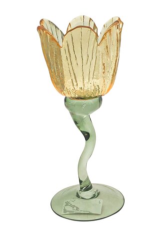 Theelichthouder glas flower op voet D 8,5 x H 19,5 cm yellow