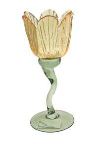 Theelichthouder glas flower op voet D 8,5 x H 19,5 cm yellow