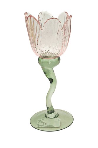 Theelichthouder glas flower op voet D 8,5 x H 19,5 cm pink