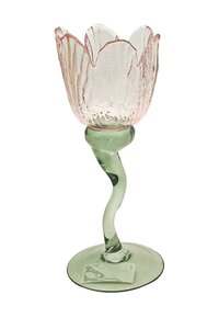 Theelichthouder glas flower op voet D 8,5 x H 19,5 cm pink