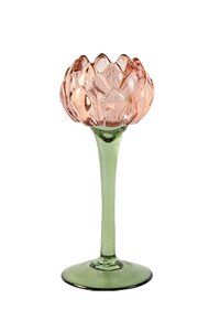 Theelichthouder glas flower op voet D 8 x H 20,2 cm pink