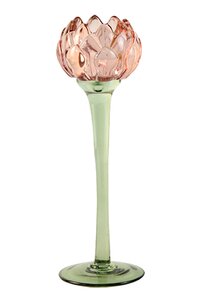 Theelichthouder glas flower op voet D 8 x H 25,2 cm pink